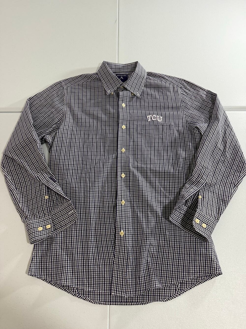Antigua TCU Horned Frogs Men's Medium Gingham Check Long Sleeve Button Shirt